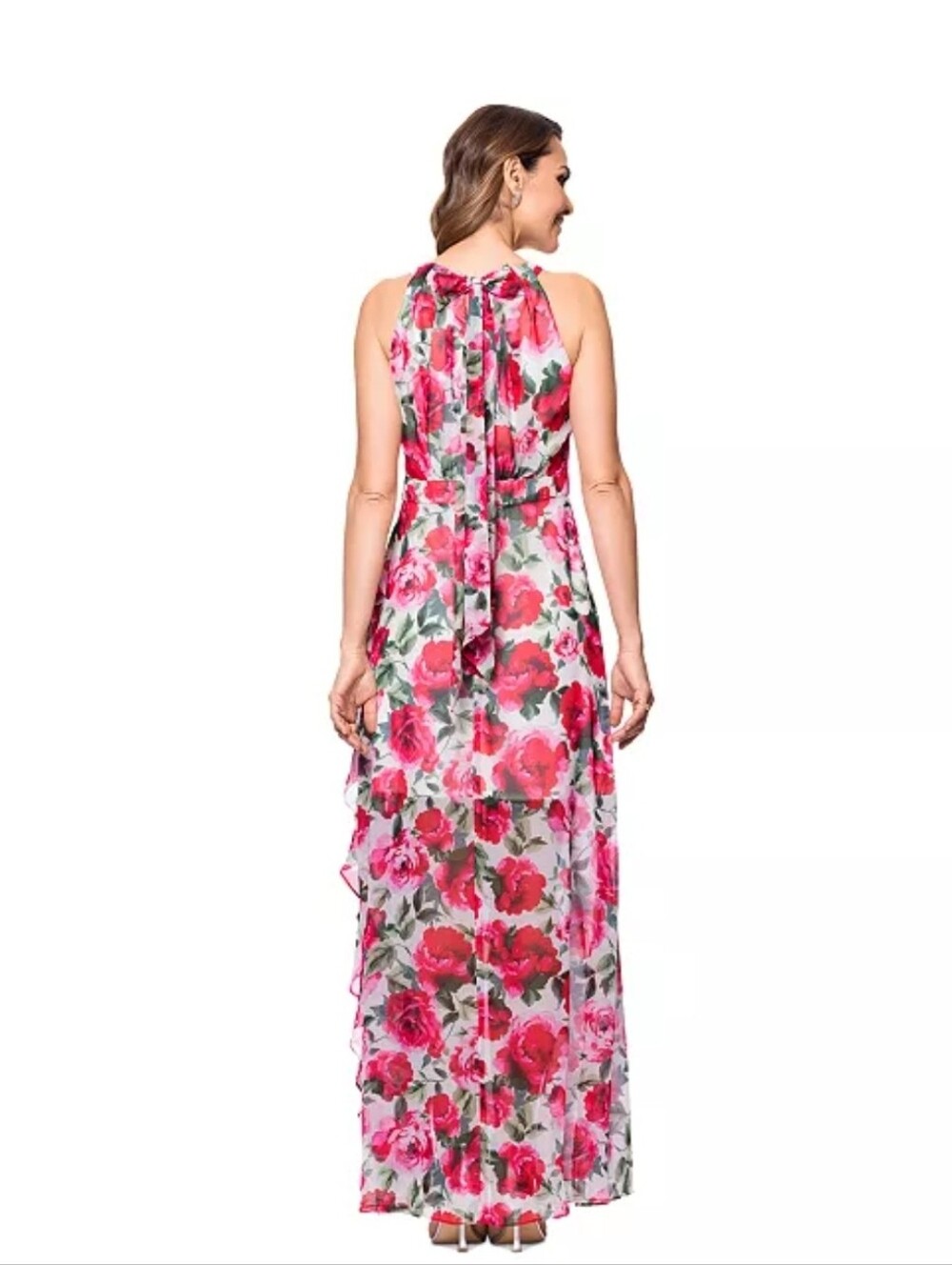 Betsy & Adam Women's Floral Print Ruffled Sleeveless Gown Size 10 NWT - Picture 4 of 14